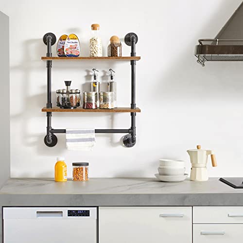 Ibuyke Pipe Floating Shelves,Rustic Iron 28.5 Inches Industrial Pipe Shelf,2-Tier Wall Shelf With Towel Bar,Wall Mount Bookshelf For Bedroom,Kitchen,Living Room,Bathroom Urf-Tm014 #TOP1