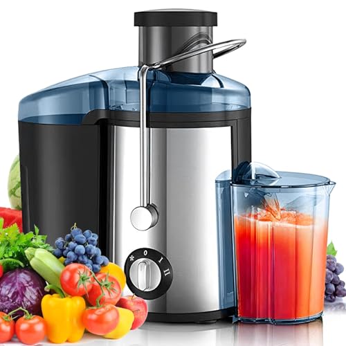 TeqHome Juicer Machines, 1000W Centrifugal Juice Extractor with Larger 3.2'' Feed Chute, 3-Speed Setting, Easy to Clean, Upgraded Stainless Steel Juicer Extractor for Fruits & Vegetables,BPA-Free