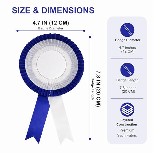 Image of NEXGEN Trends Double Line Satin Award Badge for School Sports Day, Annual Day & Prize Distribution | Premium Ribbon Badge with Safety Pin | Pack of 10 (Dark Blue-White)