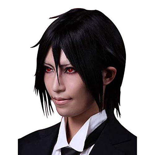 EZ2WORLD 12" Short Black Games Movie Anime Synthetic Party Hair Wig