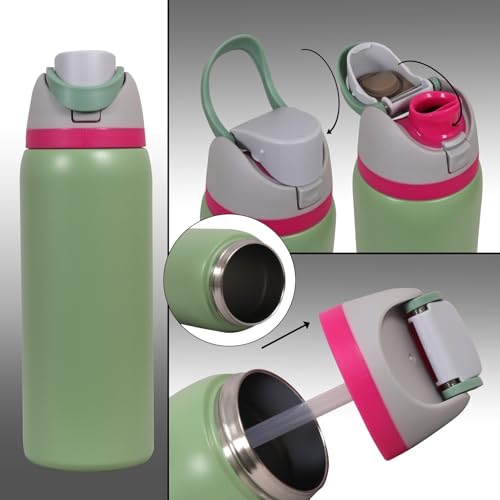 Image of Stainless Steel Water Bottle 32 oz with Flip Lid and Carry Loop (Moss Green, 960 ml)