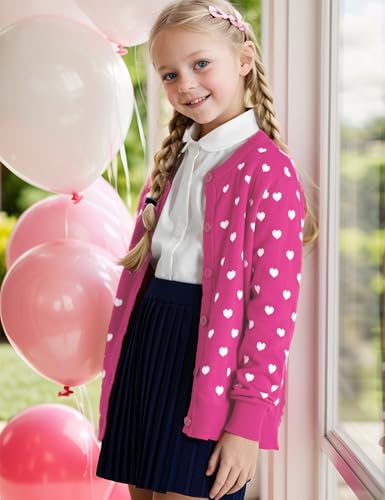 BOBOYOYO Girls Cardigan 100% Cotton Kids Heart Cardigan Sweater Valentines | Long Sleeve Girl Soft Knit Cardigan Button up Sweater for 3-12 Years — view 4