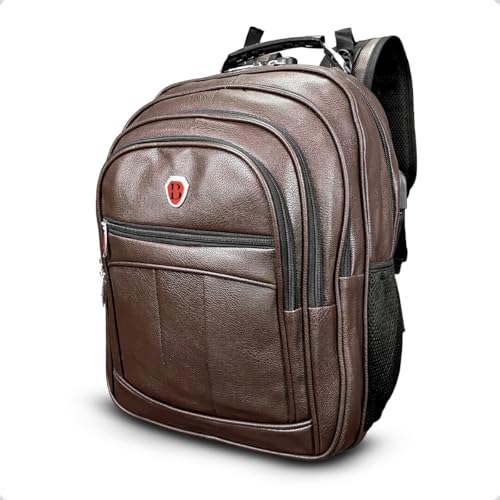 Mochila Masculino Grande Couro Sintetico Reforçada Bolsa Executiva (Marrom)