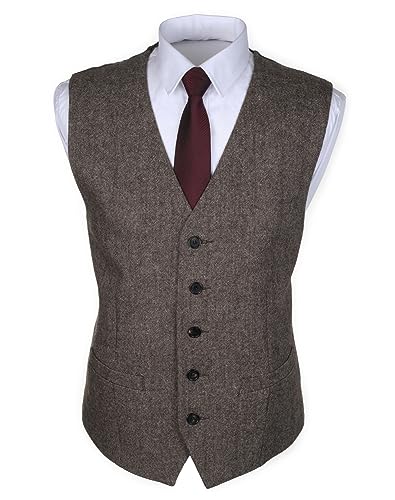 Ruth&Boaz 2Pockets 5Buttons Wool Herringbone Tweed Business Suit Vest