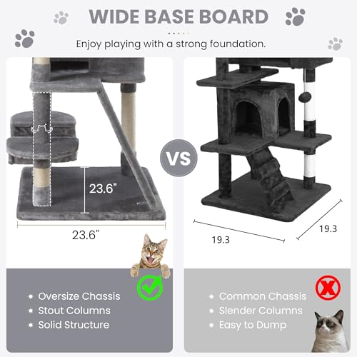 Image of SHA CERLIN 65in Larger Cat Tree Tower Condo for Indoor Kitties /Multi-Level Furniture Activity Center with Wide Base /Cozy Plush Cat Perches /Baskets /Sisal Scratching Posts and Hammock /Grey