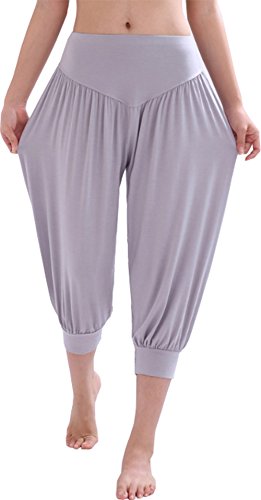 HOEREV Super Miękki Spodnie Harem Yoga Pilates z Modalu i Spandeksu, Skrócone Spodnie,Szary,XXL