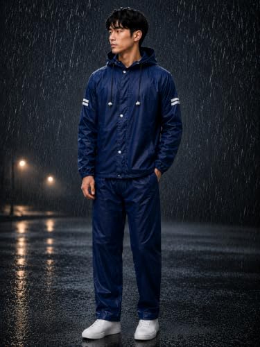 Image of TAGAS Men's Raincoat ||Waterproof for Bike ||Reversible Double Layer with Hood || Set of Top and Bottom With Cap rain Wear