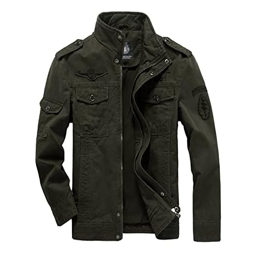 MERCIYD Blouson demi-saison pour homme, style militaire, col montant, blouson d'aviateur, d’armée, de campagne, bomber, en coton, multi-poches, Vert armée., L