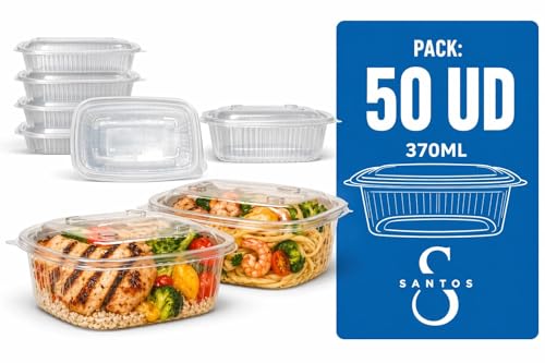 Envases plástico PP tapa Bisagra 370 ml Pack 50 unidades