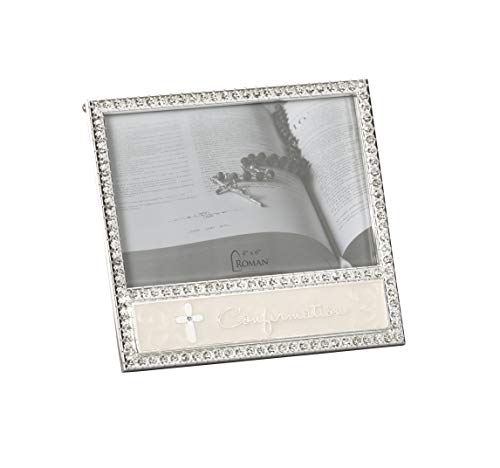 Roman - Confirmation Frame For 4" X 6" Photo, Caroline Collection, Horizontal Tabletop Or Desk Display - 6" H, Jewel Tone Accent Border, Metal, Decorative #TOP19