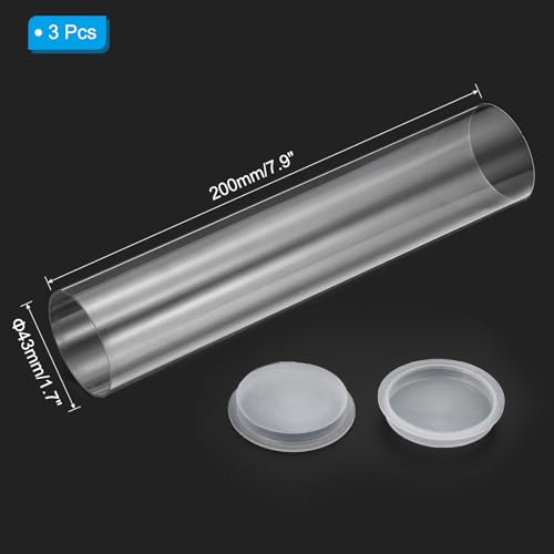 Image of PATIKIL 7.9 inchx1.7 inch Clear Storage Tubes PC Hollow Rigid Tube with Cap 3Pcs