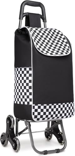 Kono Chariot de Courses Pliable 2 en 1 Poussette de Marché avec Sac Amovible Montant Escalier Légere à 6 Roues (Noir)