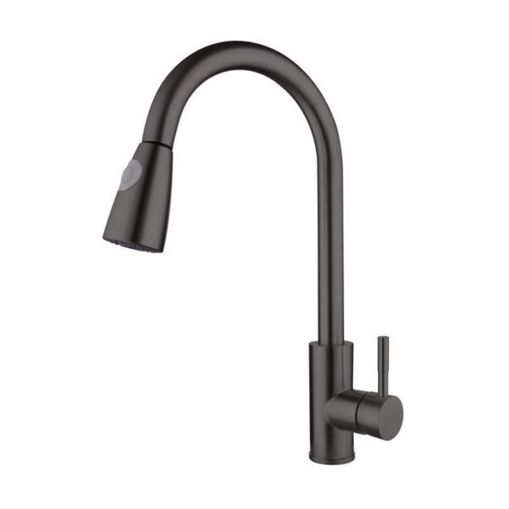 Robinet de cuisine noir anti-calcaire en acier inoxydable 304 avec douchette de rinçage mobile