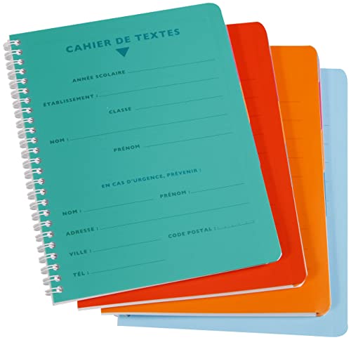 Calligraphe 458460C Un Cahier de Texte à Spirale (une Marque de Clairefontaine) - 17x22 cm - 124 Pages Grands Carreaux - Papier Blanc 90 g - Couverture Polypro Transparent - Couleur Aléatoire