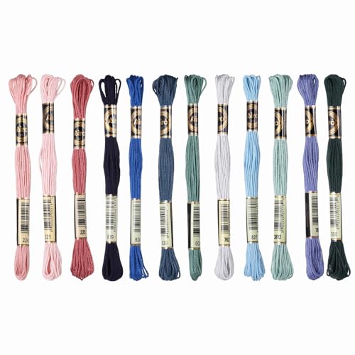 Image of PATIKIL 12 Skeins Embroidery Floss Polyester Embroidery Threads Bracelets String for Cross-Stitch Hand Embroidery, Dark Green /Navy Blue