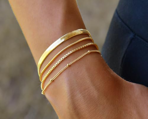 Dainty Gold Bracelets Stack for Women- 14K Gold Plated Bracelet Set Stainless Steel Chain Bracelet Dainty Gold Waterproof Jewelry Sets For Women's Fashion 2025 Trendy2