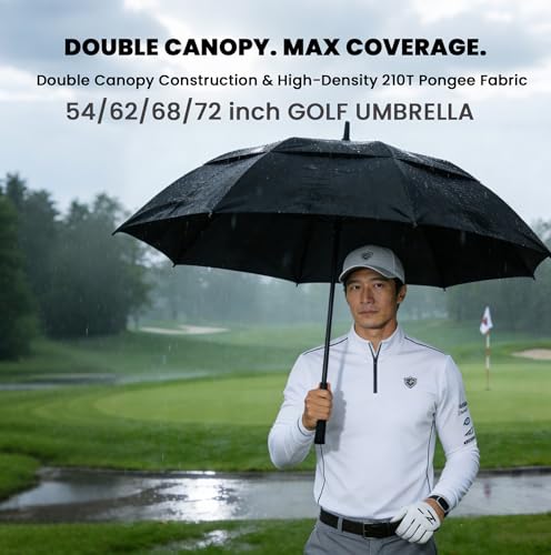Image of Golf Umbrella Large 62 /68 /72 Inch, Extra Large Oversize Double Canopy Vented Windproof Waterproof Umbrella, Automatic Open Golf Umbrella for Men and Women and Family