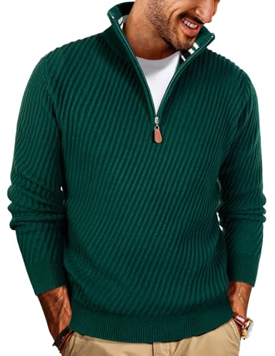 Sweaters for Men Quarter Zip Pullover Fall Knit Textured 1/4 Zip Pullover Sweater Green