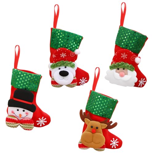 KIPTVO Weihnachtsstrumpf-Set, 4 Stück, großer Weihnachtsstrumpf, große Weihnachtsstrümpfe für Baumdekoration, personalisierte Weihnachtsstrümpfe für Kinder und Erwachsene, personalisierte