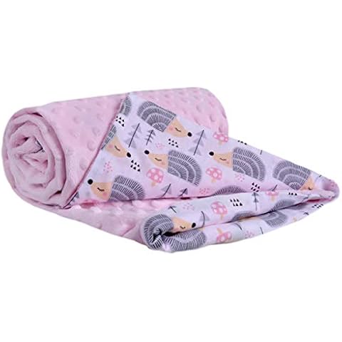 Crawling Blanket for Baby 100% Cotton 75x100cm Medi Partners Double-Sided Multifunctional Plush Cuddly Blanket for Pushchairs Soft Fluffy(Grey Hedgehog with Light Pink Plush) Cover