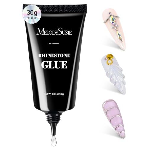 MelodySusie Rhinestone Glue Super Strong Gel Nail Glue for 3D Sculpting Nail Art Design Chrome Powder Decals Decor Need UV/LED Cured 30g