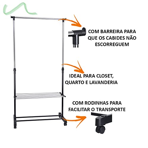 Arara para Roupa com Sapateira, Cor Preta, Linha My Closet, Ordene