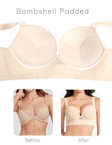 Push Up Padded Bras for Women Add 2 Cups Longline Plunge T Shirt Everyday Bra Underwire Support2