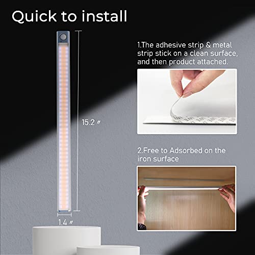 MERTTURM Lampe de Placard 160LED, Lampe à Détecteur de Mouvement, Luminosité Réglable avec 3 Couleurs, USB Rechargeable, Sans Fil, Convient à Armoires, Cuisines, Couloirs, Garage, Lampe de Poche – vue 7