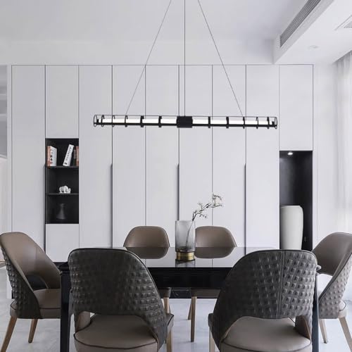 Lámpara Colgante Moderna LED Regulable de 100 cm de Largo, lámpara Colgante de Mesa con herrajes inoxidables, Pantalla acrílica de Altura Ajustable para Comedor y Cocina.