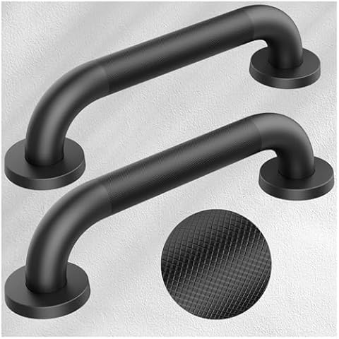Stair Hand Railing, Safety Handle Bar, Stainless Steel Outdoor Deck Rail, Black (12in, 2P) Cover