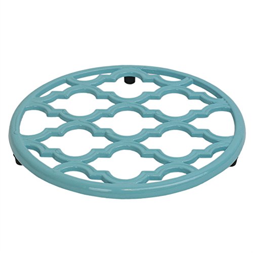 cast iron trivets for kitchen - Home Basics Lattice Collection Cast Iron Trivet for Serving Hot Dish, Pot, Pans & Teapot on Kitchen Countertop or Dinning, Table-Heat Resistant (1, Turquoise)