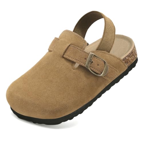 Image of Toddler Suede Clogs for Boys Girls Genuine Leather Adjustable Buckle Slides Potato Indoor Outdoor Slippers