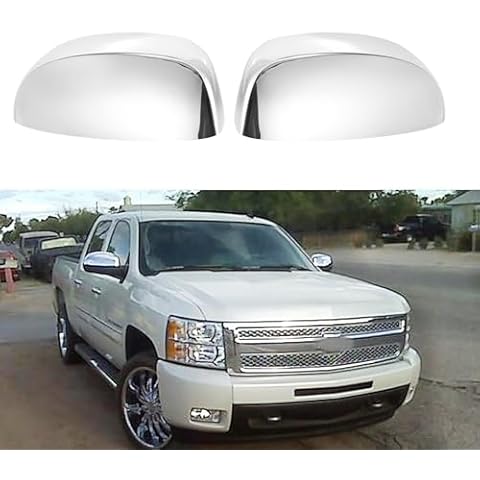 AUCERAMIC Chrome Mirror Cover Caps Top Half Fit for 2007-2013 Chevy Silverado Suburban Tahoe Avalanche GMC Sierra Yukon Cadillac Escalade Cover