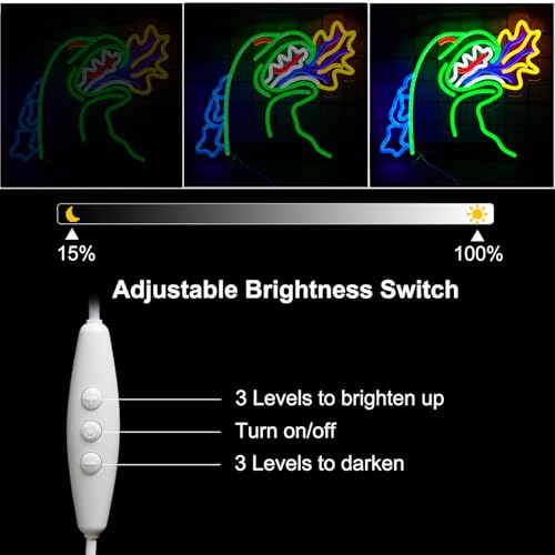 Image of Monster Neon Sign for Wall Decor,Dinosaur Dimmable Neon Sign for Gaming Room Boys Room Decor,Powered by USB 14.3 * 12.2inch,Birthday Party Christmas Gifts