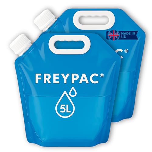 FREYPAC Water Carriers, 5L, Pack of 2, BPA Free Collapsible Bottles, Camping Water Storage Container with Handle, Made in UK
