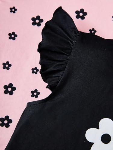 OYOANGLE Girl's 2 Pack Floral Print Ruffle Cap Sleeve Crop Top Crew Neck Crop Tee Top3