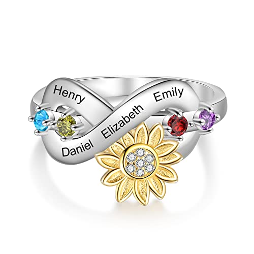 Sunflower Ring for Women-You Are My Sunshine Sunflower Ring with Birthstone Custom Promise Ring for Her Mother Girlfriend Wife