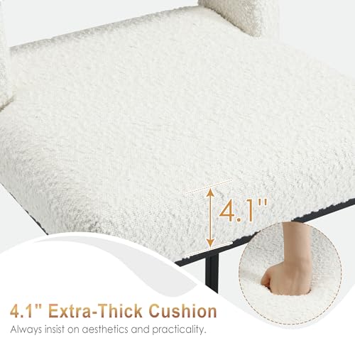 Image of Zesthouse Counter Height Stools Set of 4, Upholstered Boucle Fabric Barstools with Backs, 26 inch Modern Bar Chairs for Kitchen Island, Counter Height Chairs with Extra Thick Cushion & Metal Legs, White