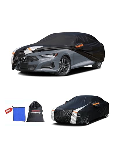 Image of Multi-Layer Car Cover Custom Fit for Acura TLX(2014-2026), 100% Waterproof All Weather for Automobiles, Gift with Towel, Heavy Duty Car Covers for Rain Sun UV Protection with Door Zipper