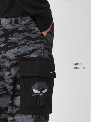 Image of The Souled Store Punisher: One Man Army Men and Boys Drawstringed Grey Camouflage Cotton Cargo Joggers