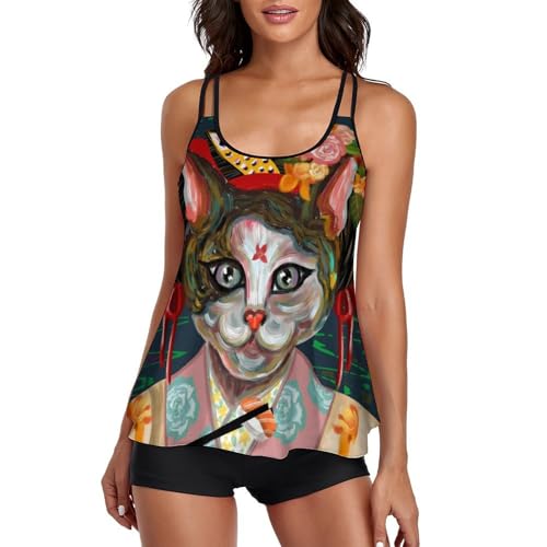 Maillot de bain tankini chat japonais pour vos journées farniente à la plage