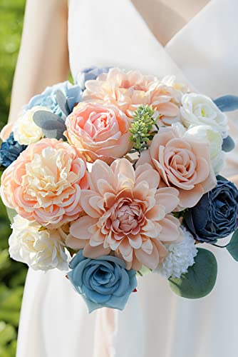 Udoula Blush Artificial Flowers Combo Pack, Faux Cream Flowers Wedding Combo Arrangement For Diy Wedding Bouquets Combo Arrangements Party Bridal Baby Shower Centerpieces(Blue) #TOP6