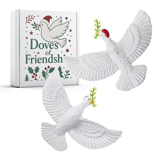 ElectricWise Turtle Dove Christmas Ornaments with Gift Box Including 2 Pcs White Resin Flying Bird Personalized Xmas Friendship Ornaments for Christmas Tree Decoration Peaceful Dove Gift for Friend