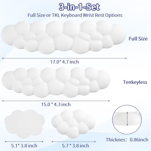 Image of Sushret Cloud Wrist Rest Keyboard, Cloud Keyboard Wrist Pad Set with PU Leather Memory Foam, Cute Arm Rest for Palm Support, PC /Gaming Desk Accessories /Office Setup /Computer Hand Cushion - White