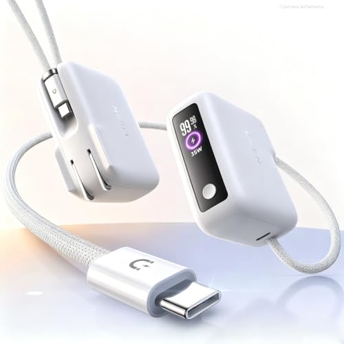 Image of LISEN 3 in 1 Travel Power Bank [2026 Aggregative] Portable Charger with Wall Plug,35W Powerbank Fast Charging with Extension Cable for iPhone 17 16 15 Pro Max Plus, Samsung Galaxy, iPad, Pearl White | Compact & Travel-Friendly Power Bank Wall Charger Long Cable USB C