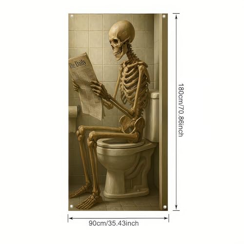 41Y6BjQzfCL BlissYard Funny Skeleton Door Cover Halloween Decorations Outdoor 35 x 71 Inch Bathroom Door Banner Toilet Scene Decoration for Haunted House Party Scary Indoor