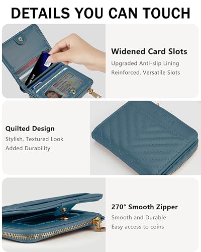 Image of Small Bifold Wallets Woman RFID Mini Wallet for Women Slim Card Holder with Zipper Coin Pocket & 2 ID Windows(Lake Blue)