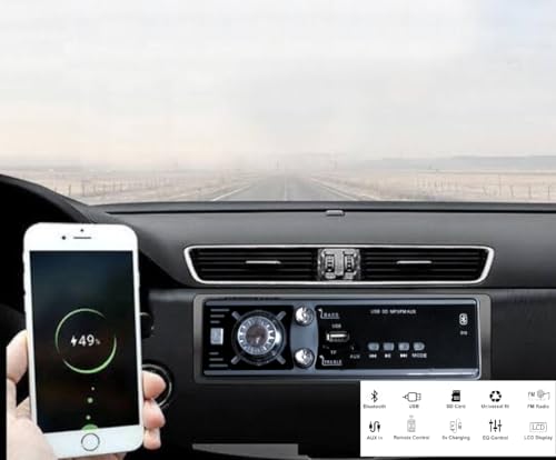 Image of Double IC High Power Car Stereo with LCD & Remote Control | Universal Fit MP3 Player -Bluetooth, USB, AUX, FM Radio, SD Card | Built-in Equalizer for Bass & Treble Control | Black-Grey (0013)
