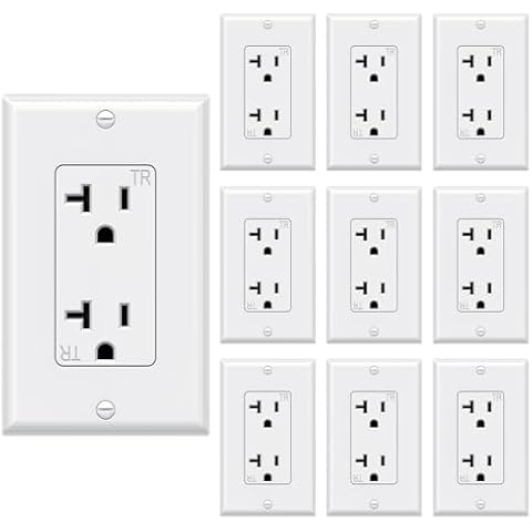 WEBANG 20-Amp 125V Decorator Wall Outlet, Tamper-Resistant Duplex Receptacle for Residential & Commercial Use, Wall Plate Included, 2-Pole, 3-Wire Self-grounding, ETL Listed, 10 White Cover