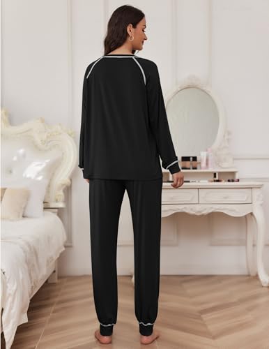 Image of Ekouaer Pajamas Set for Women Soft Comfy Pjs Sets Long Sleeve Sleepwear Loungewear S-XXL